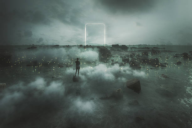 istock Fantasy landscape with woman standing 2211033596