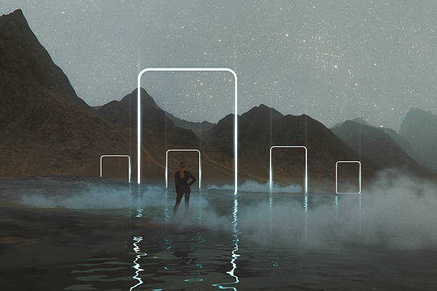 istock Fantasy landscape with woman standing 2211033608