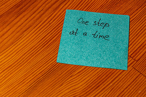 istock Motivational note on a wooden surface encouraging a steady approach to tasks 2211045214