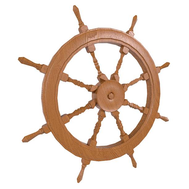 istock Wooden ship wheel isolated on white background 2211048802