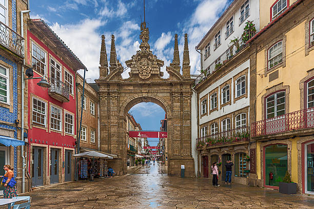 Guimaraes, Portugal-05-16-2022: Is a city and municipality located in northern Portugal, in the district of Braga. The city was settled in the 9th century, at which time it was called Vimaranes