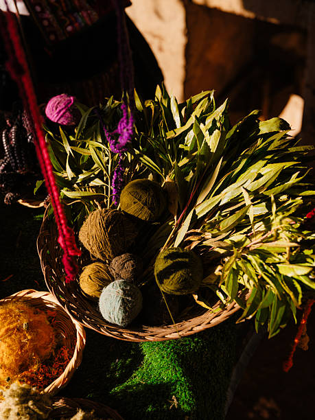 istock Balls of naturally dyed wool in weaving studio making indigenous  crafts 2211067058