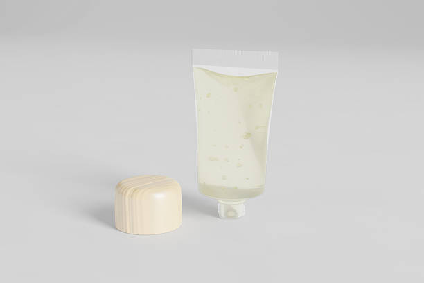 istock Transparent plastic tube mockup, luxury hand satinizer Squeeze tube packaging, clear plastic tube with wooden cap mockup, small liquid lotion container packaging, cosmetology image concept 2211075364