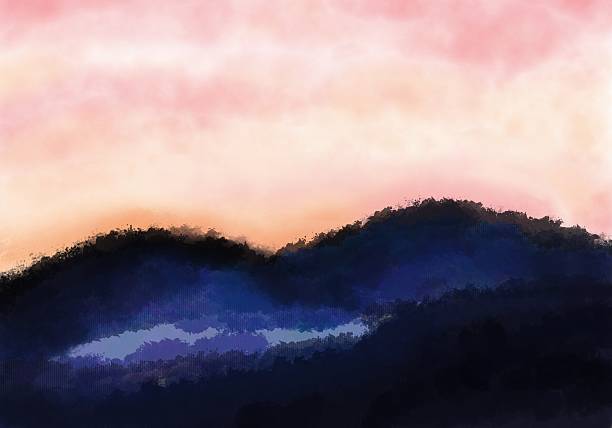 istock Watercolor landscape. Sunrise over the mountains. 2211080336