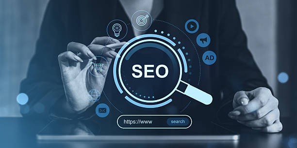 istock Businesswoman interacting with SEO hologram interface. 2211083914