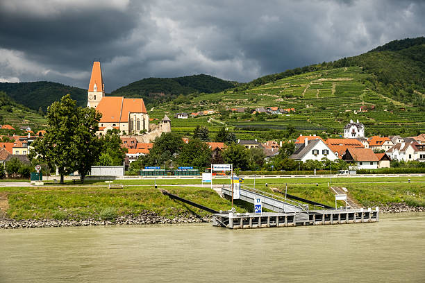 WEISSENKIRCHEN IN DER WACHAU, AUSTRIA - AUGUST 16, 2019: A beautiful little town on the bank of the river Danube