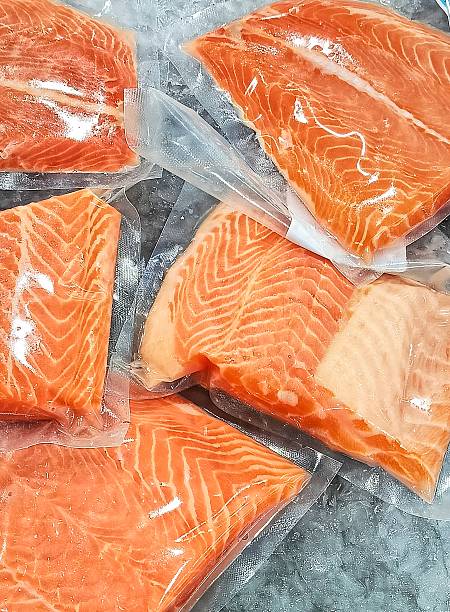 istock Freshly packaged salmon fillets ready for sale. 2211098308