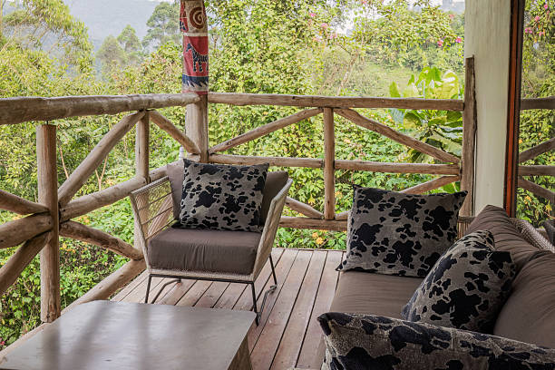 istock Private Eco-Lodge Balcony with Cushioned Seating 2211132511