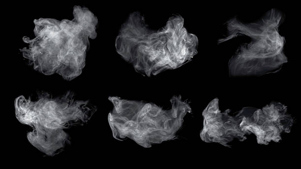 istock Fog or smoke set isolated on black background. White cloudiness, mist or smog background. 2211132954