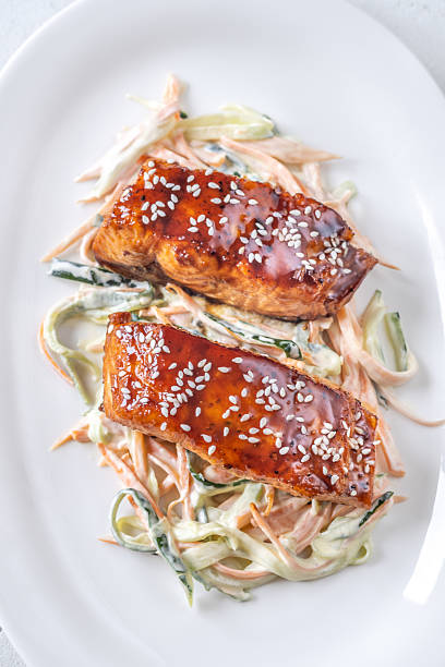 Teriyaki Salmon with Creamy Cucumber Carrot Salad