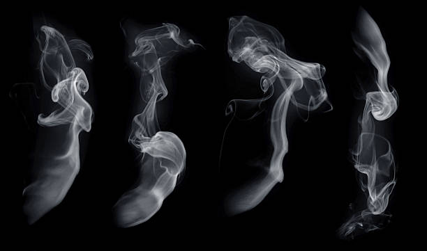 istock Fog or smoke set isolated on black background. White cloudiness, mist or smog background. 2211139080