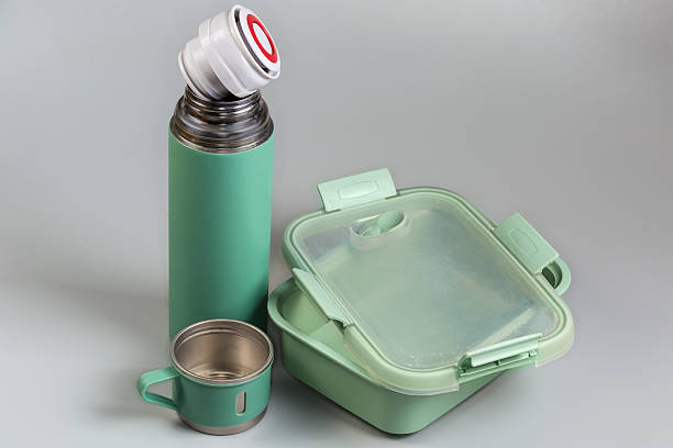 istock Open domestic vacuum flask and empty reusable food storage container 2211139303