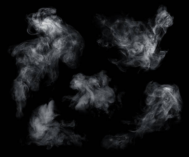 istock Fog or smoke set isolated on black background. White cloudiness, mist or smog background. 2211140409