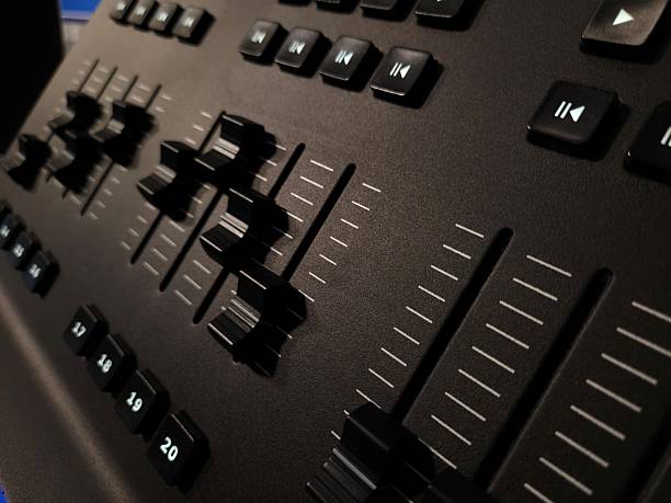 istock A close-up view of a professional lighting control panel with multiple sliders and buttons. 2211141924