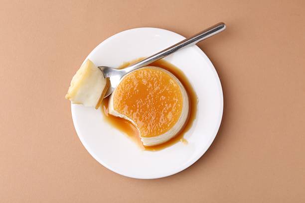 Mexican Flan with Spoon, Overhead Shot