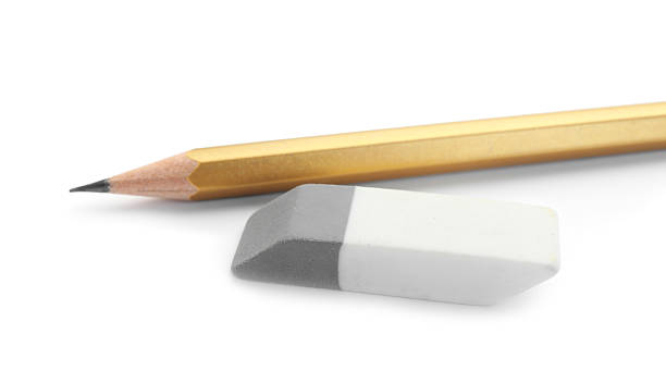 istock Eraser and pencil isolated on white. School stationery 2211150337