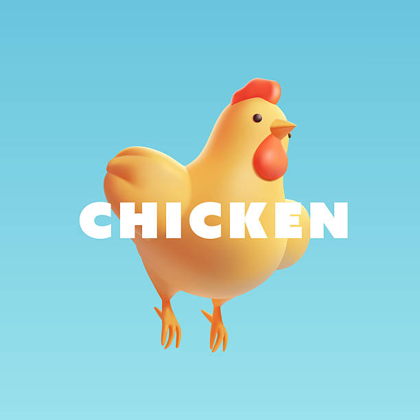 istock 3D chicken spreads its wings in the air on a blue background. Vector illustration. 2211150387