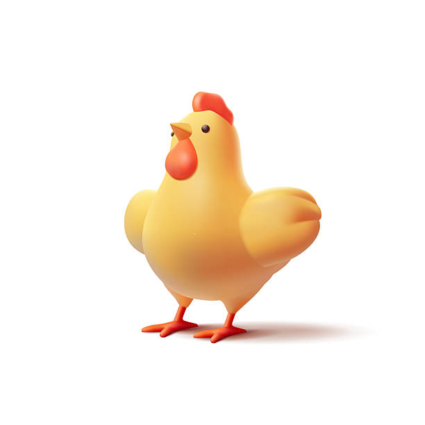 istock Cute yellow chicken character with spread wings, 3D. Pile on a white background for design concepts of advertising and packaging. Vector illustration. 2211150406