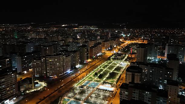 istock Konya city view at night with drone 2211164884