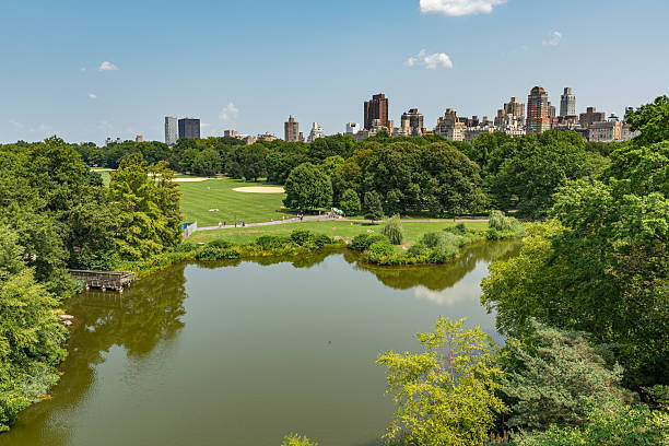 Panoramic view on Central Park Turtle Pond during summer seen from Belvedere Castle, New York, USA