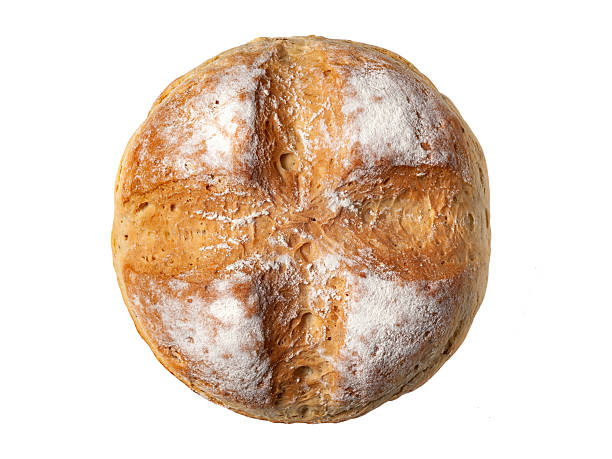 istock Homebaked bread. Top view round peasant bread isolated on a white background. 2211170231