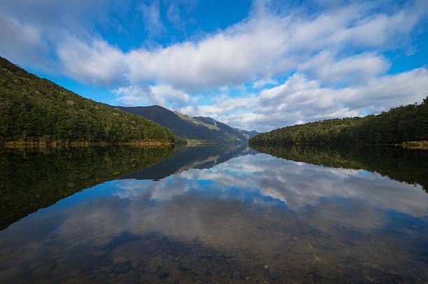 istock Lake Monowai calm quaint serene tranquil still mirror reflection, forest landscape nature panorama in Southland South Island New Zealand 2211170569