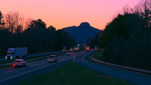 Pilot Mountain Scenic Byway Road Stop North Carolina - Twilight - Blue Hour - Low Angle