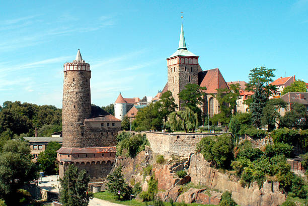 Old Town of Bautzen in Saxony with the Old Waterworks and Church Saint Michael - Germany.