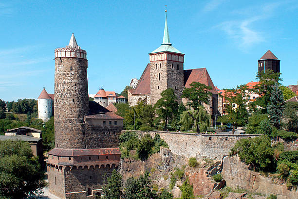 Old Town of Bautzen in Saxony with the Old Waterworks and Church Saint Michael - Germany.
