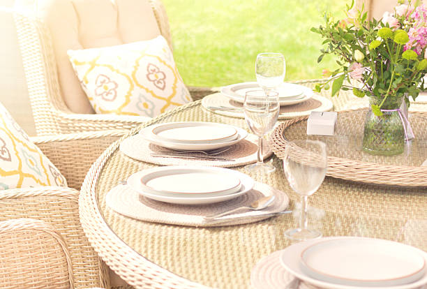 istock Luxury dinner table at alfresco dining garden party 2211182329
