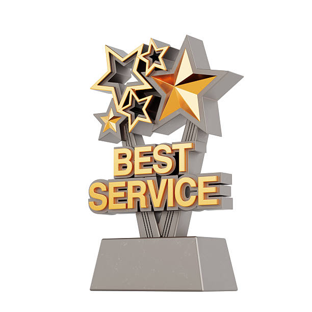 istock Golden Best Service Business Award Trophy. 3d Rendering 2211182466