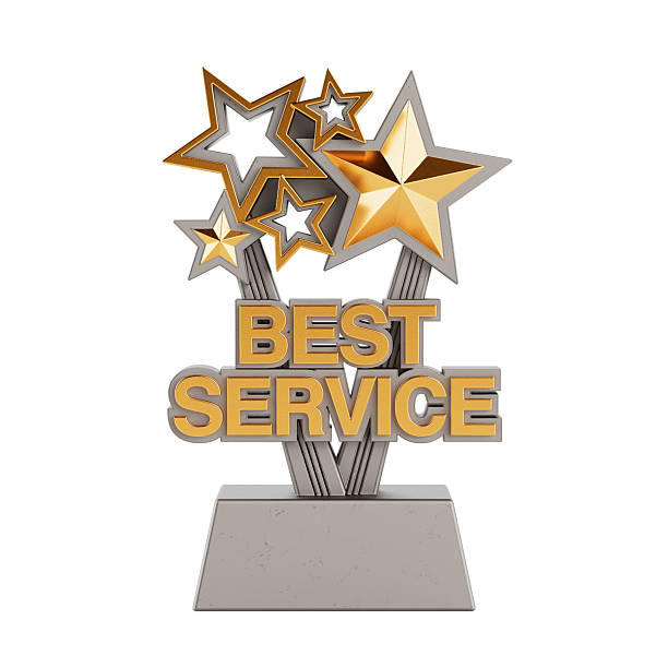istock Golden Best Service Business Award Trophy. 3d Rendering 2211182487