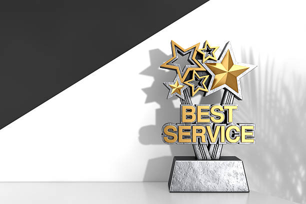 istock Golden Best Service Business Award Trophy. 3d Rendering 2211182524
