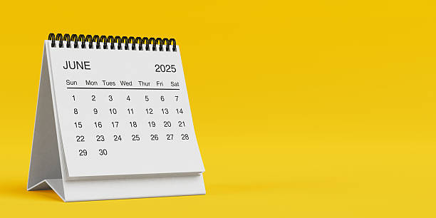 istock White Desk Monthly June 2025 Business Calendar. 3d Rendering 2211182525