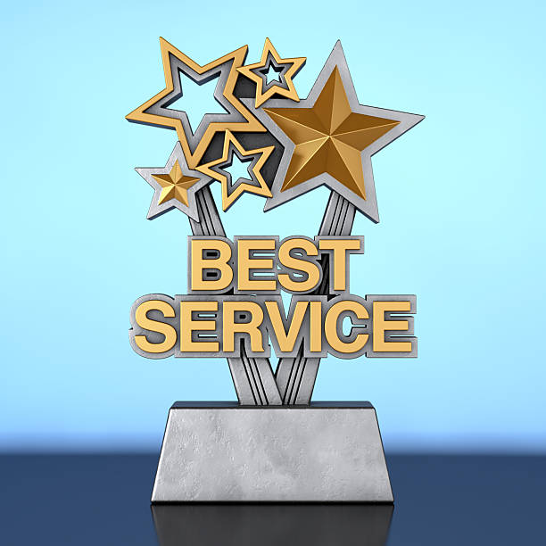 istock Golden Best Service Business Award Trophy. 3d Rendering 2211182532