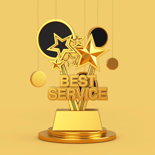 istock Golden Best Service Business Award Trophy. 3d Rendering 2211182535