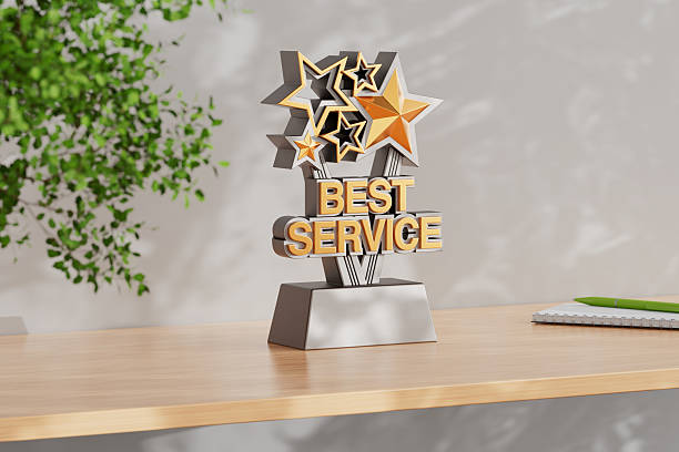 istock Golden Best Service Business Award Trophy. 3d Rendering 2211182559