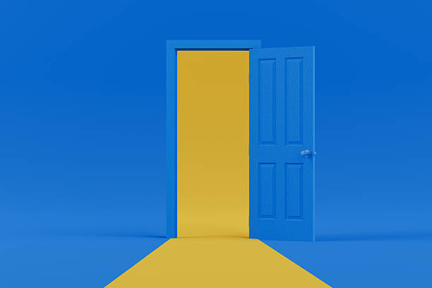 istock New Possibilities Concept. Yellow Light Going Through the Opening Door. 3d Rendering 2211182580