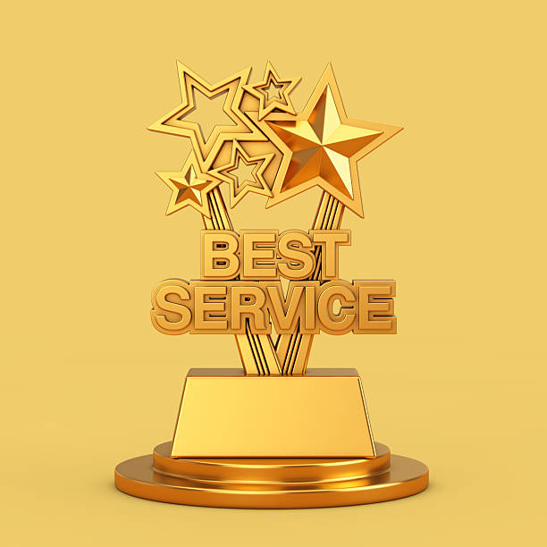 istock Golden Best Service Business Award Trophy. 3d Rendering 2211182585