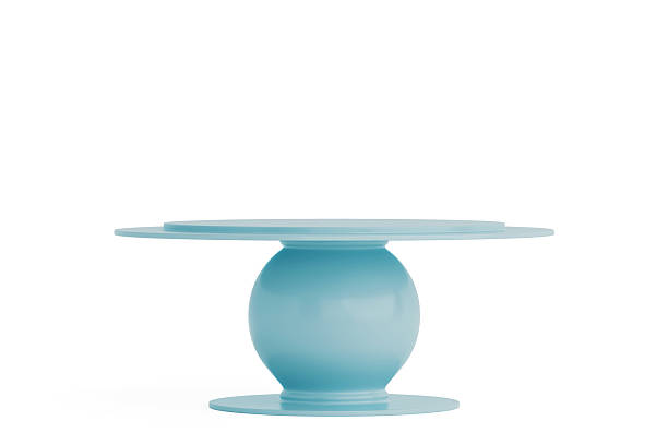 istock Glossy Blue Stylish Turquoise Cake Stand, Round Pedestal Table with Spherical Base, Modern Minimal Style and Futuristic Clean Design. 3d Rendering 2211182598