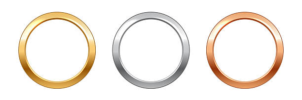istock Gold, silver, bronze metal circle frames. Glossy metallic rings isolated on white background. First, second and third place medals, awards, ranks. 3d vector realistic illustration 2211186069