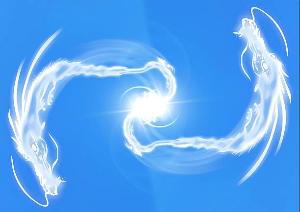 3d illustration of abstract dragon shaped clouds swirling in blue sky