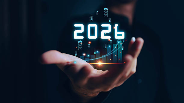 Businessman analyzing 2025 profit growth performance for the 2025-2026 financial plan. Image depicts market concepts, finance trends, revenue graphs, money, and profitability analysis for future business strategy.
