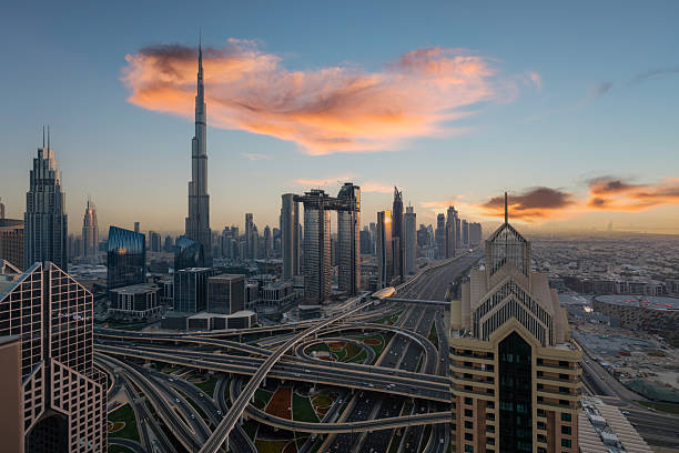 istock City skyline in Dubai at sunset 2211203068