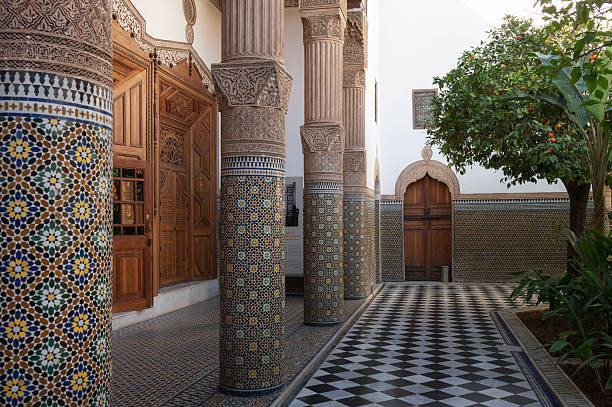 Architectural details and mosaics in Dar El Bacha palace, Marrakesh, Morocco