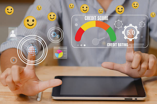 istock Credit score concept with digital interface, showing credit rating chart, value history, online financial check, business risk assessment, and fintech dashboard analytics for data-driven lending 2211212192