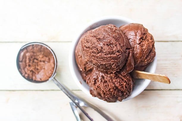 istock chocolate scoop ice cream in a bowl on a wooden table 2211215092