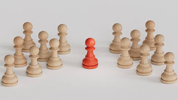istock Team of  with king and pawn standing on hexagon pattern floor. Competition, game, war, confront and planning concepts.3D rendering on white background. 2211215644