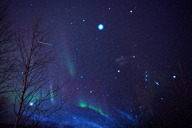istock Aurora borealis, polar lights with Milky Way stars. 2211224181