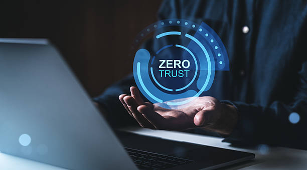 istock Zero trust security concept with hologram in businessman hand. 2211224742